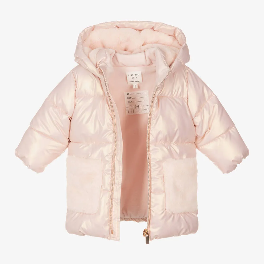 Pink iridescent puffer coat for girls