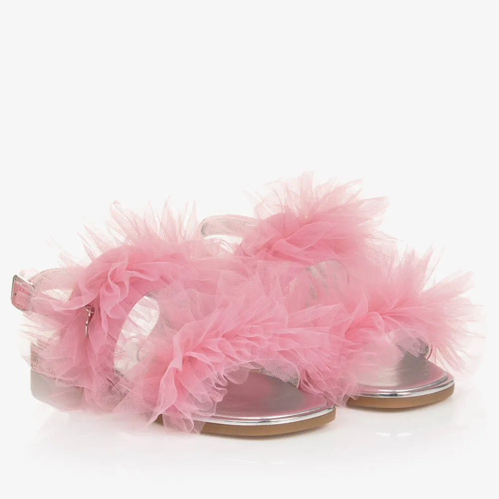 Pink Ruffle Tulle Sandals for Teen Girls