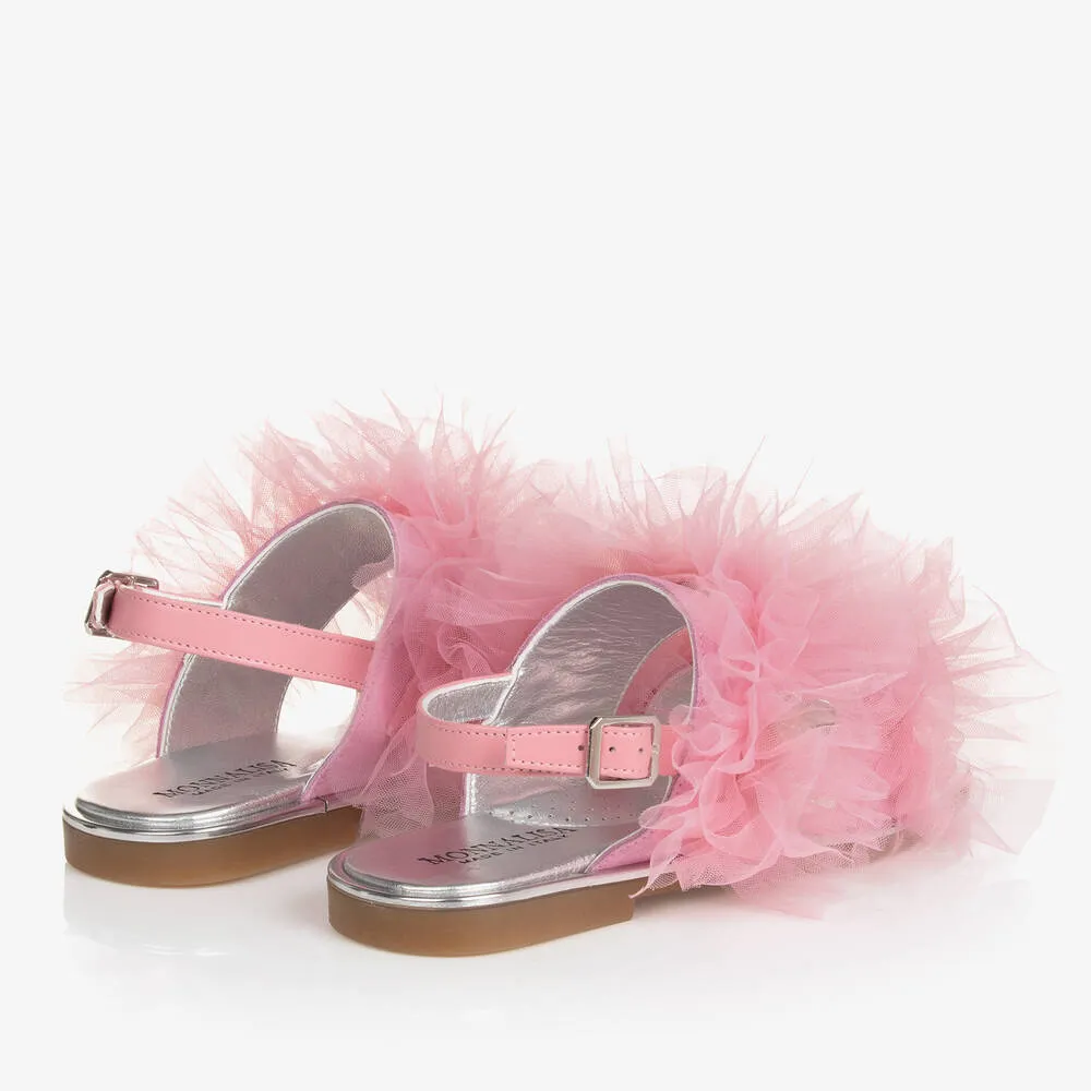 Pink Ruffle Tulle Sandals for Teen Girls