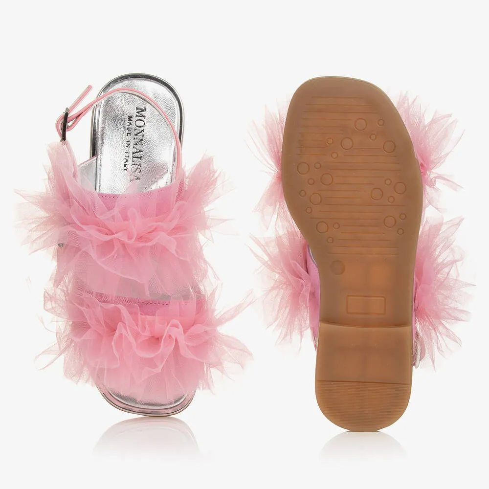 Pink Ruffle Tulle Sandals for Teen Girls