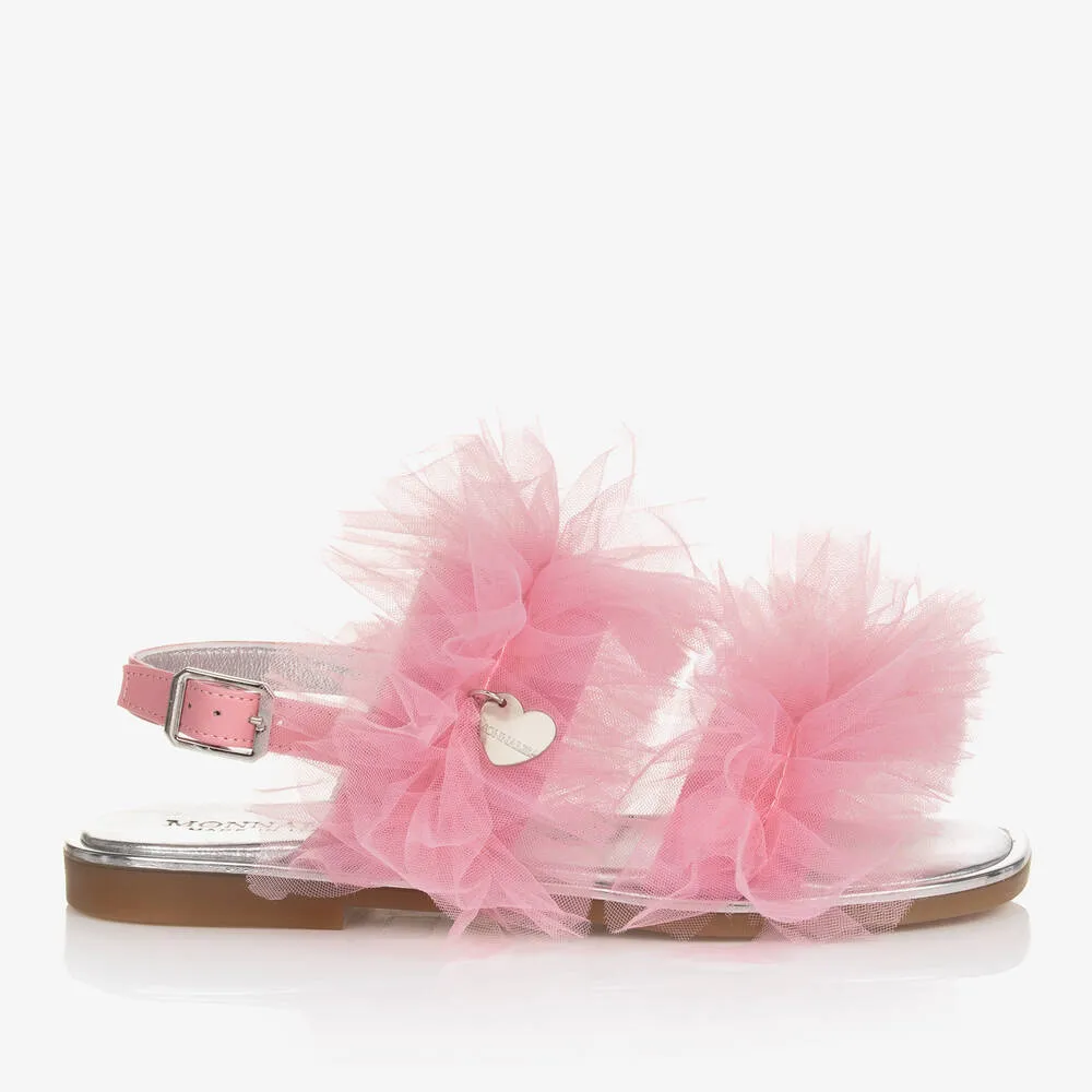 Pink Ruffle Tulle Sandals for Teen Girls