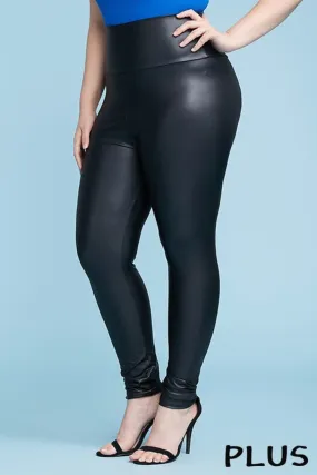 Plus Size Black Faux Leather Leggings - Stretchy, Made in USA, Final Clearance Sale