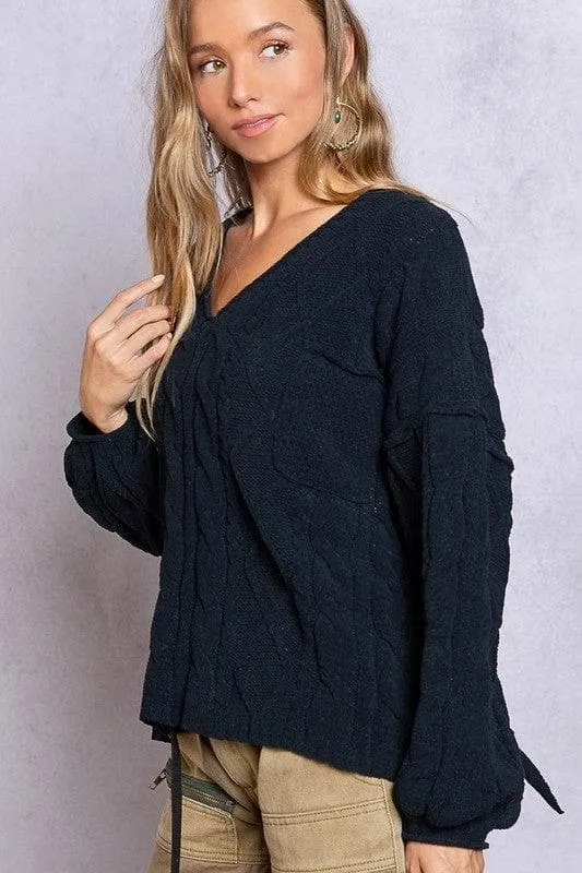 POL Women's Long Sleeve Sweater With Back Cut Out Detail | Available in 2 Colors