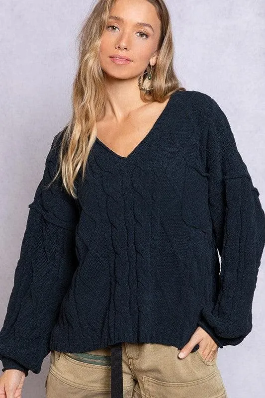 POL Women's Long Sleeve Sweater With Back Cut Out Detail | Available in 2 Colors