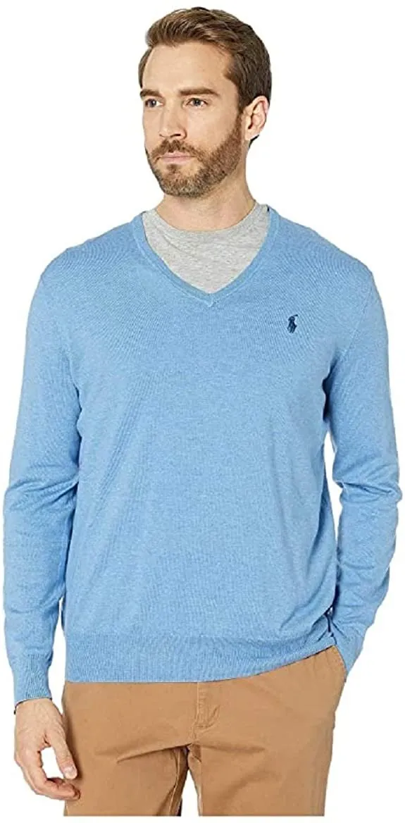 Ralph Lauren Long Sleeve Pima V-Neck Men's Shirt - Soft Royal Heather