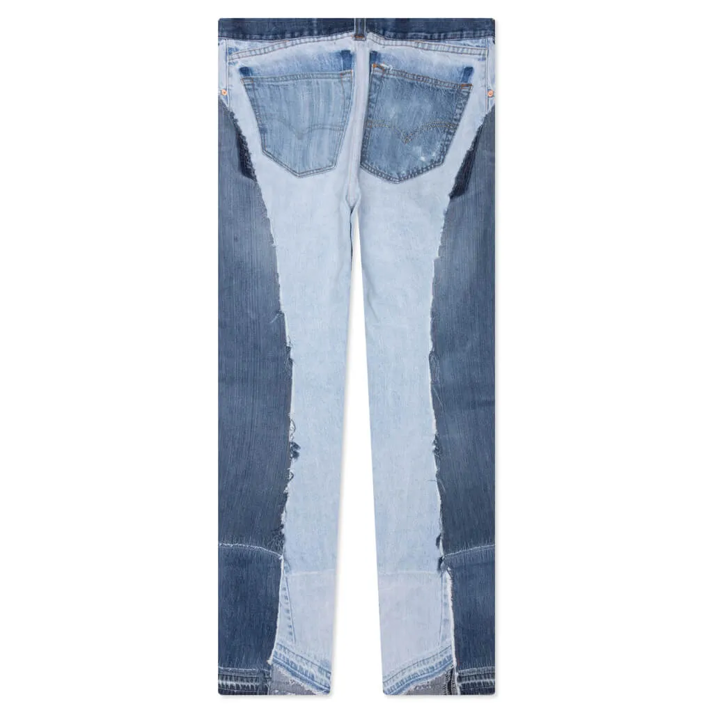 Reconstructed Denim Raw Pants - Blue Denim