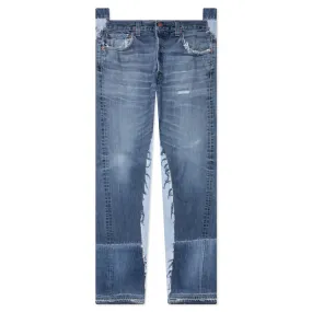 Reconstructed Denim Raw Pants - Blue Denim