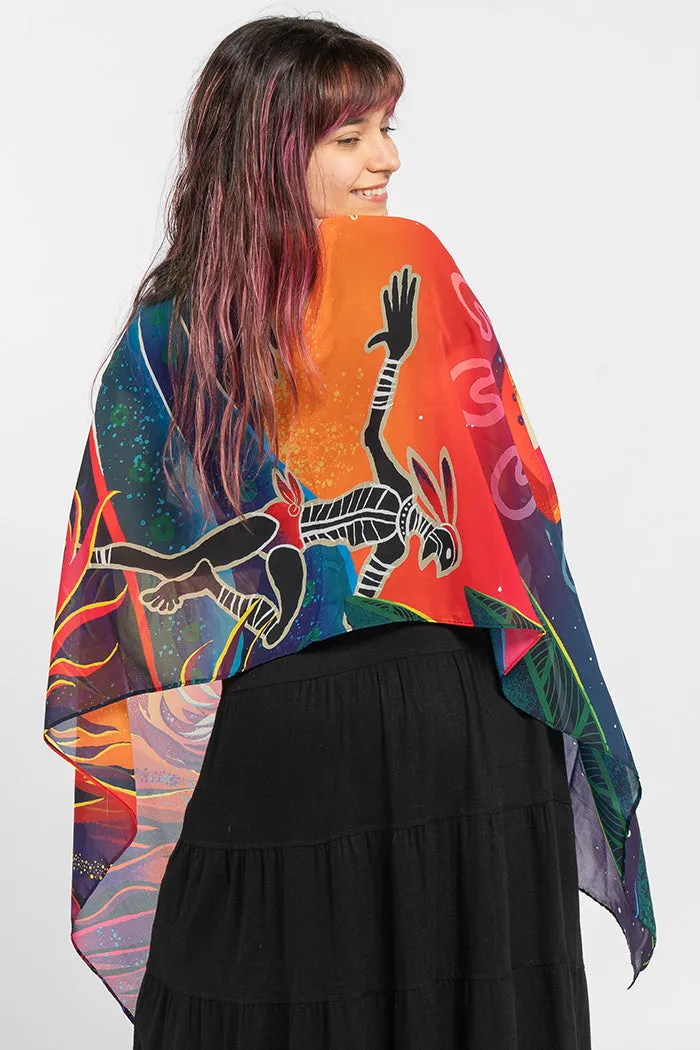 Rectangle Chiffon Scarf with Fire Spirit People Theme