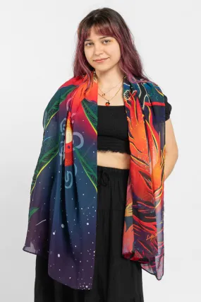 Rectangle Chiffon Scarf with Fire Spirit People Theme