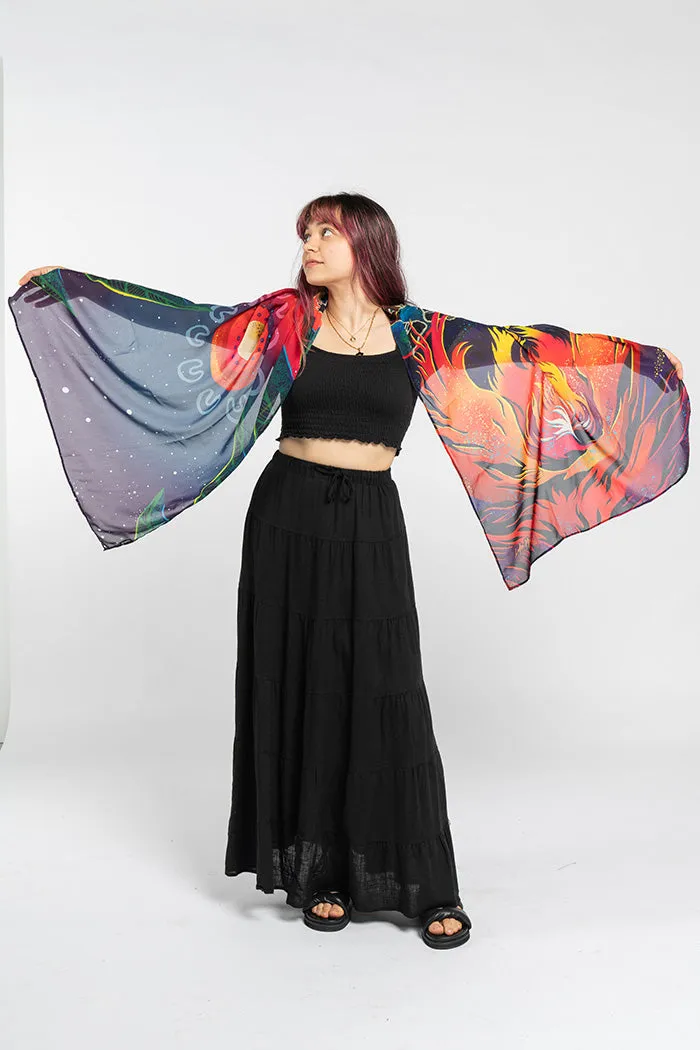 Rectangle Chiffon Scarf with Fire Spirit People Theme