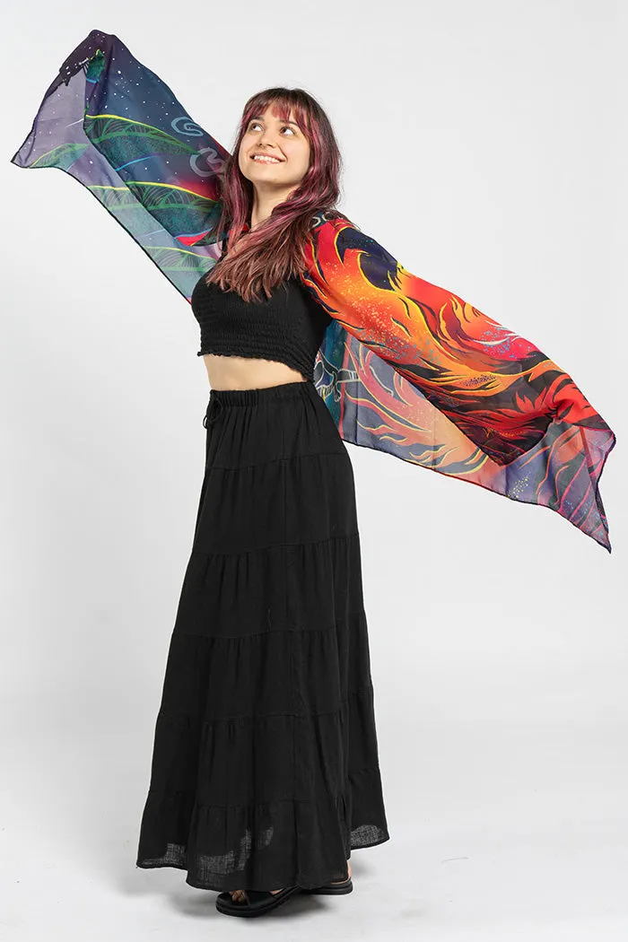 Rectangle Chiffon Scarf with Fire Spirit People Theme