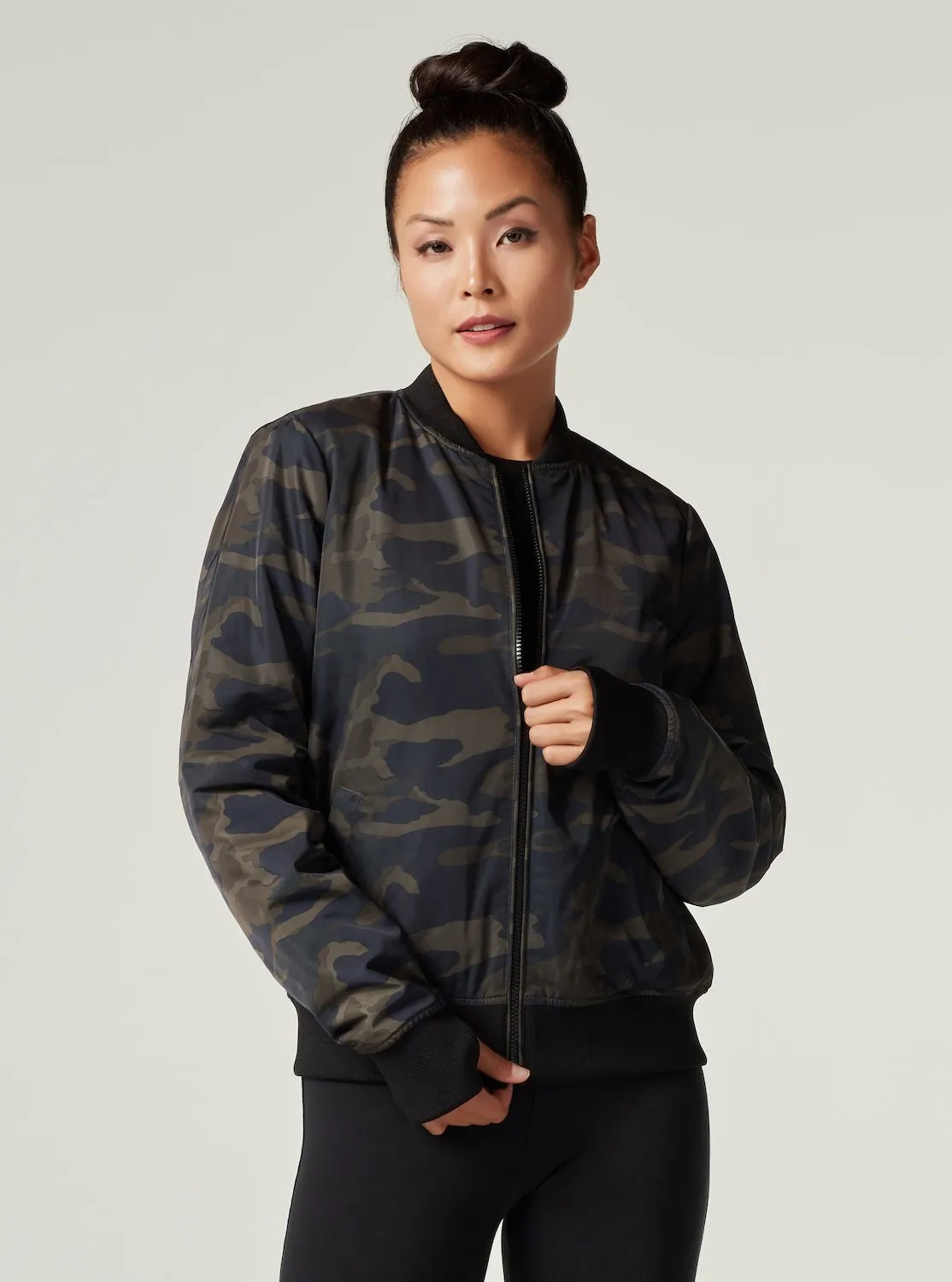 Reversible Camo Black Bomber Jacket