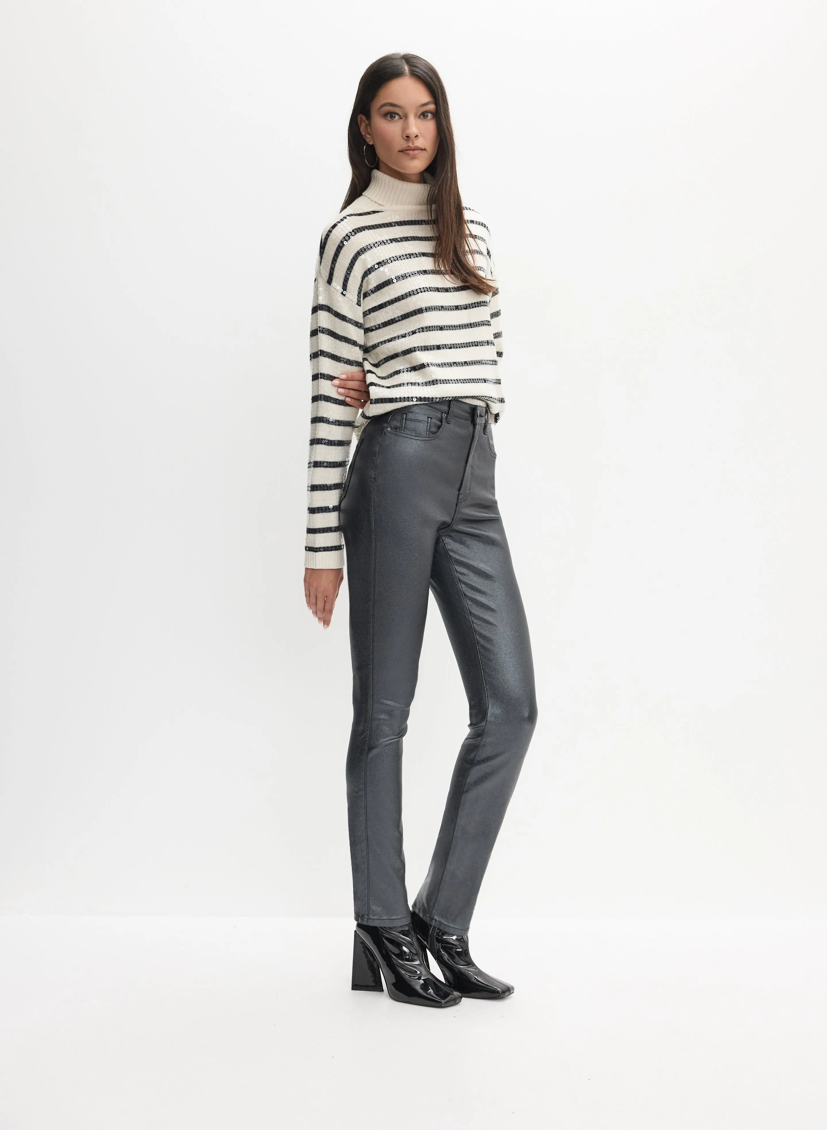 Shiny Slim-Fit Metallic Trousers