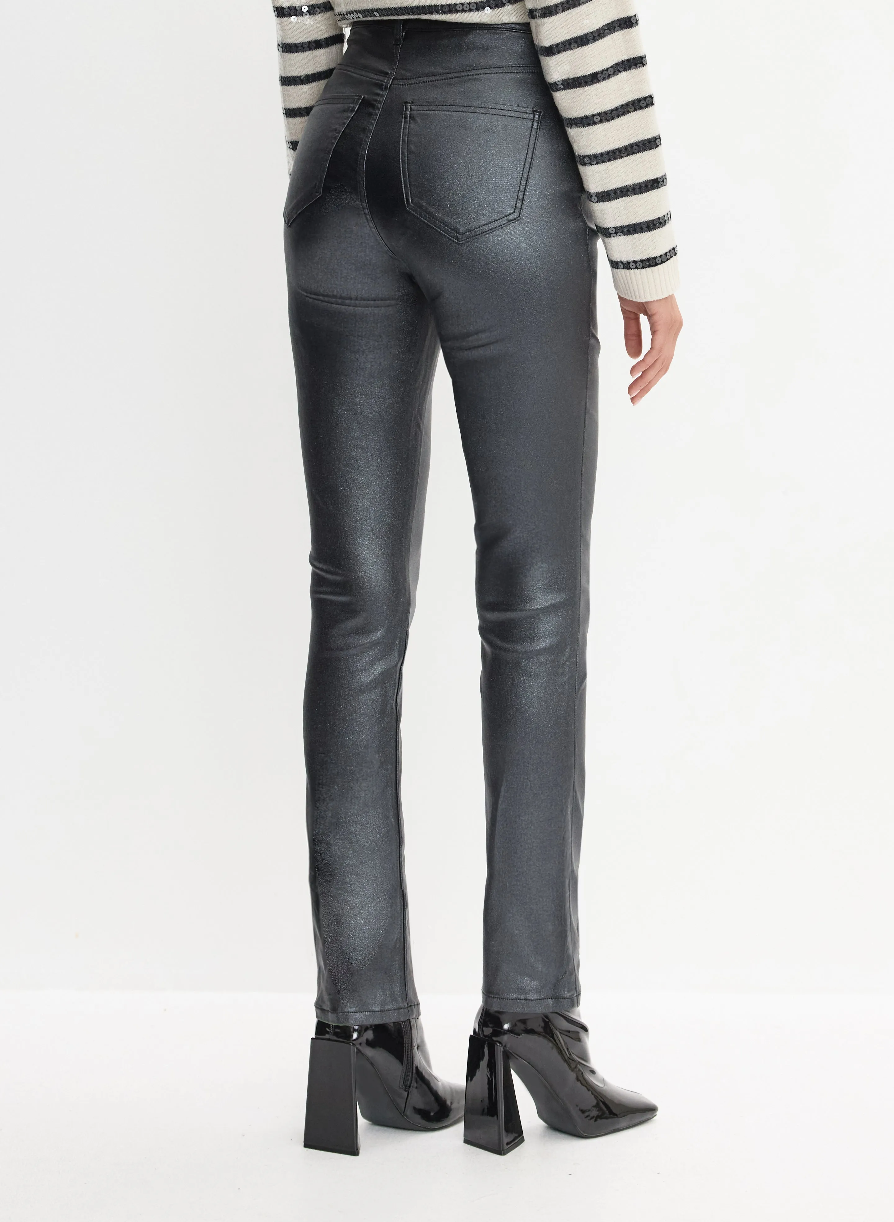 Shiny Slim-Fit Metallic Trousers