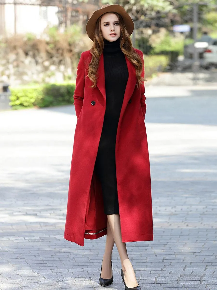 Solid Color Winter Wrap Coat 2024 - Women's Long Coat with Turndown Collar and Sash