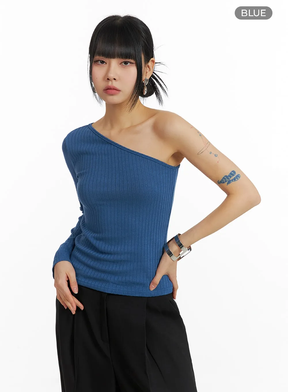 Solid One Shoulder Top, Knit Fabric, Style IM414