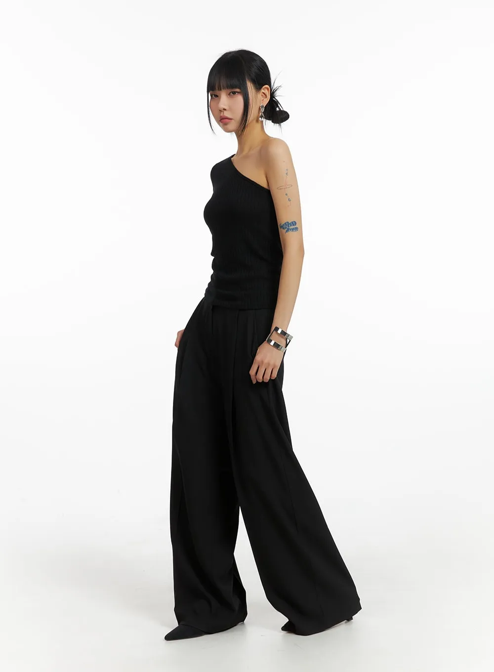 Solid One Shoulder Top, Knit Fabric, Style IM414