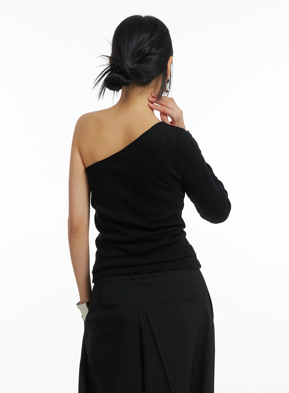 Solid One Shoulder Top, Knit Fabric, Style IM414