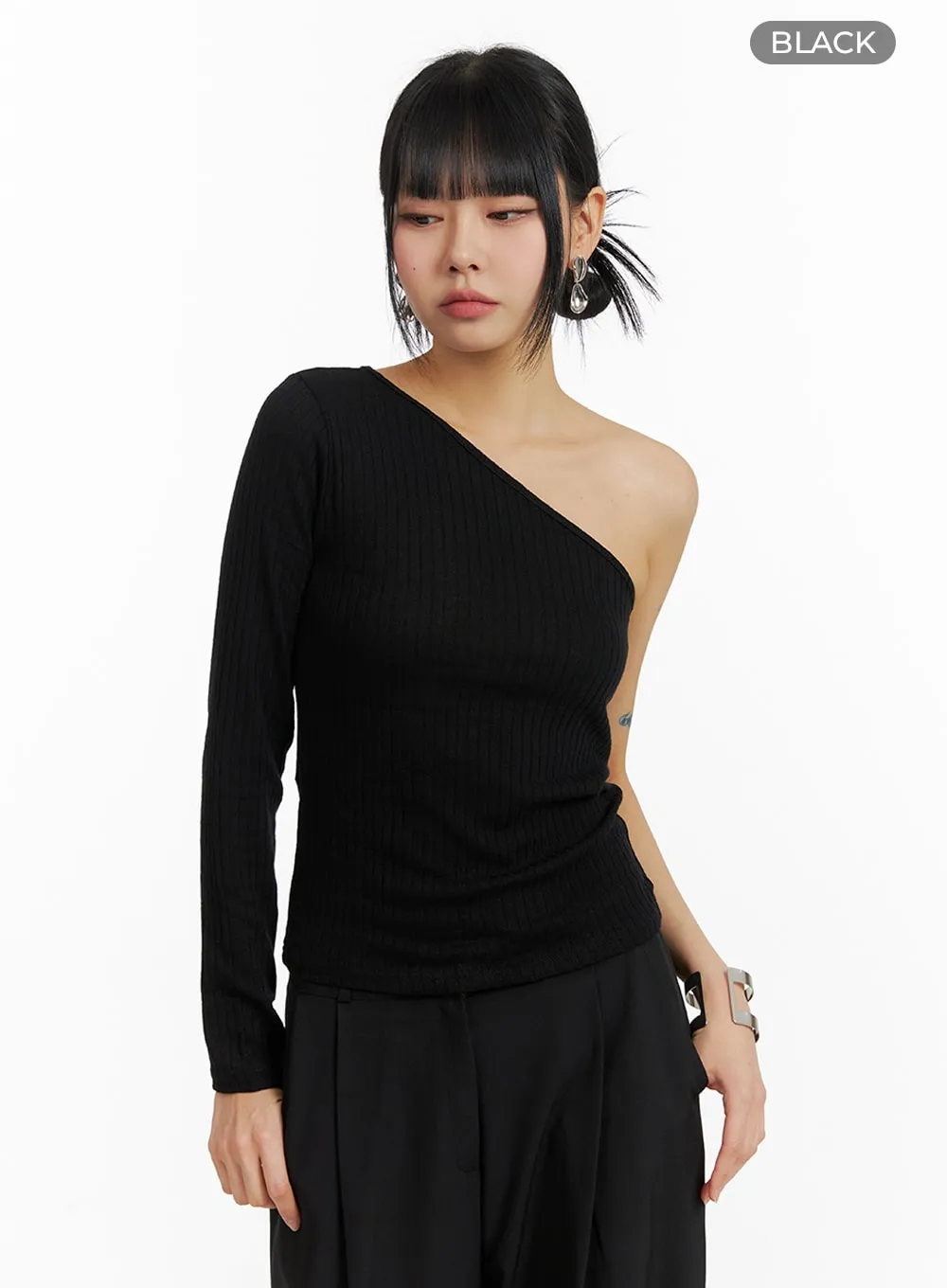 Solid One Shoulder Top, Knit Fabric, Style IM414