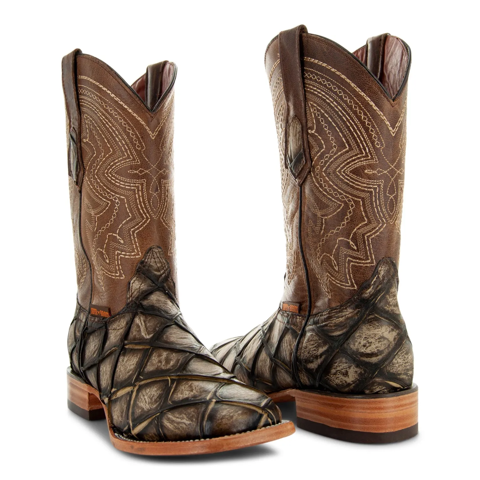 Soto Boots Men's Tan Cowboy Boots with Pirarucu Print - Style H50033