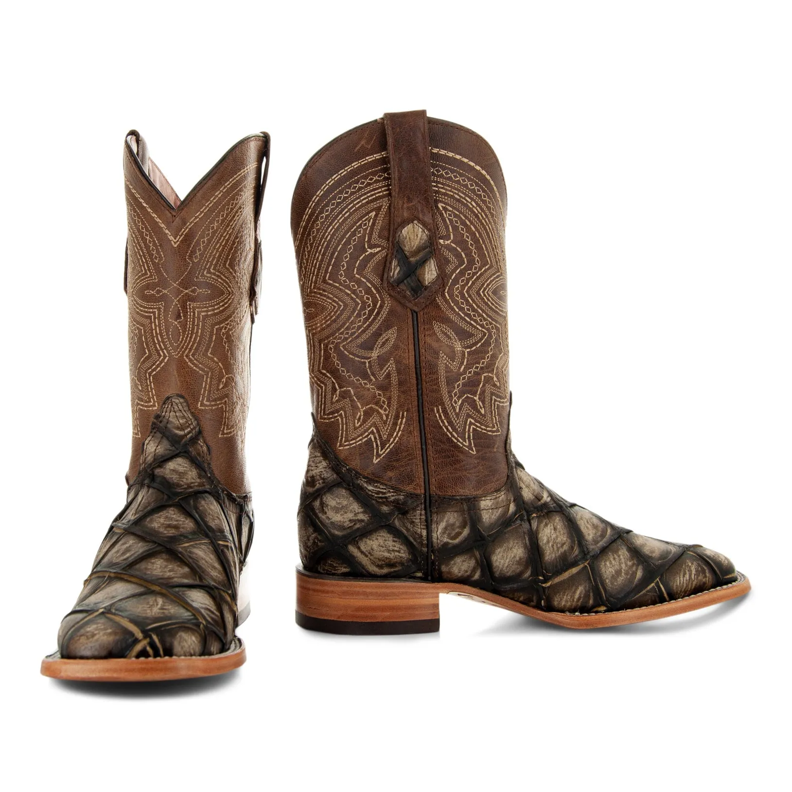 Soto Boots Men's Tan Cowboy Boots with Pirarucu Print - Style H50033