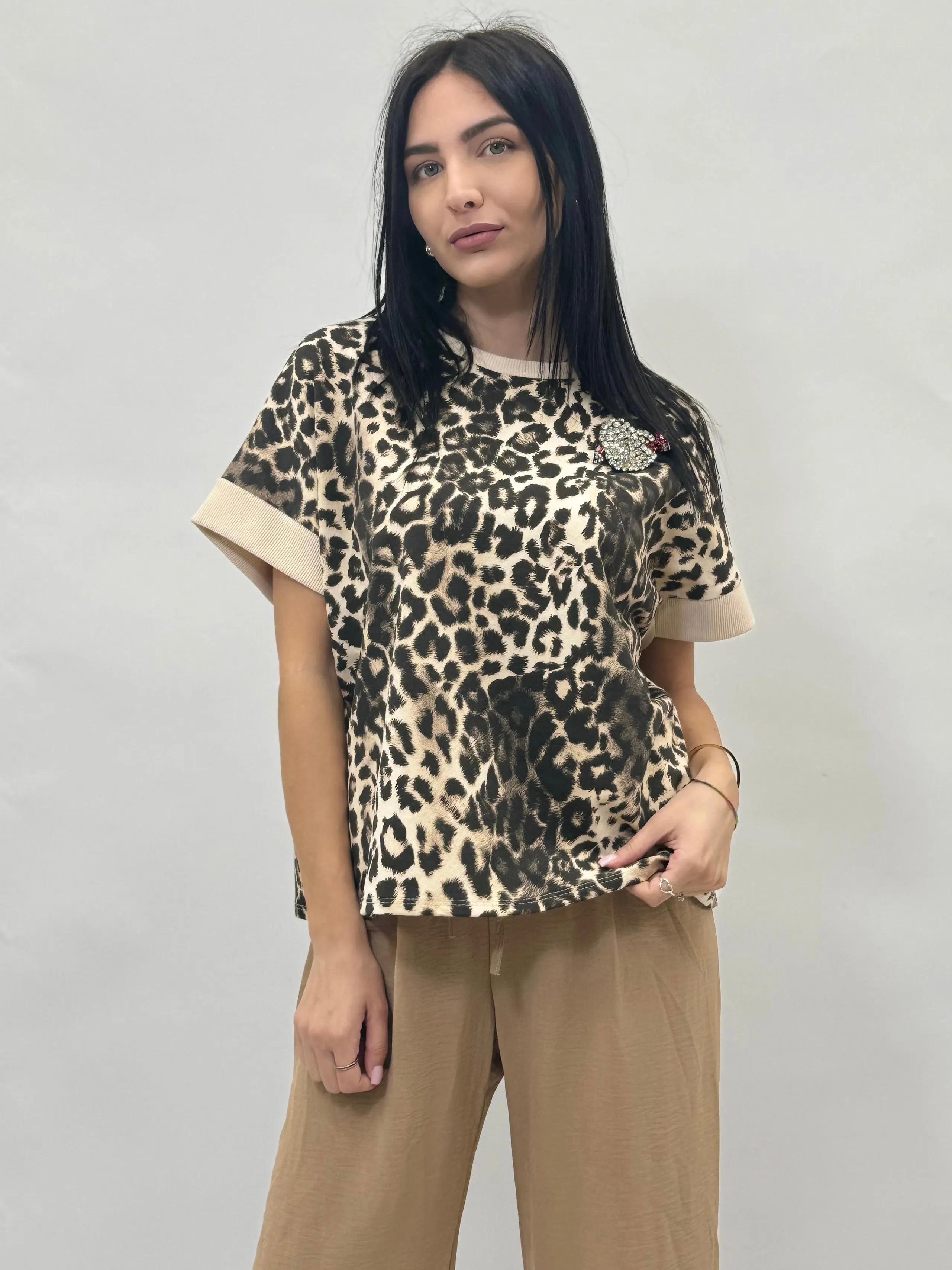 Spotted Top with Brooch Detail - Shop Now