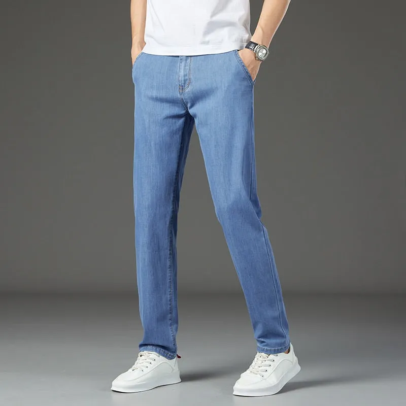 Stretchy Striped Straight Leg Men's Jeans for Spring and Autumn