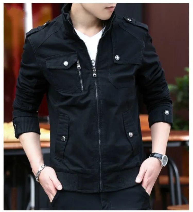 Stylish Men's Military Jacket with Stand Collar - Ideal for Casual or Streetwear Outfits