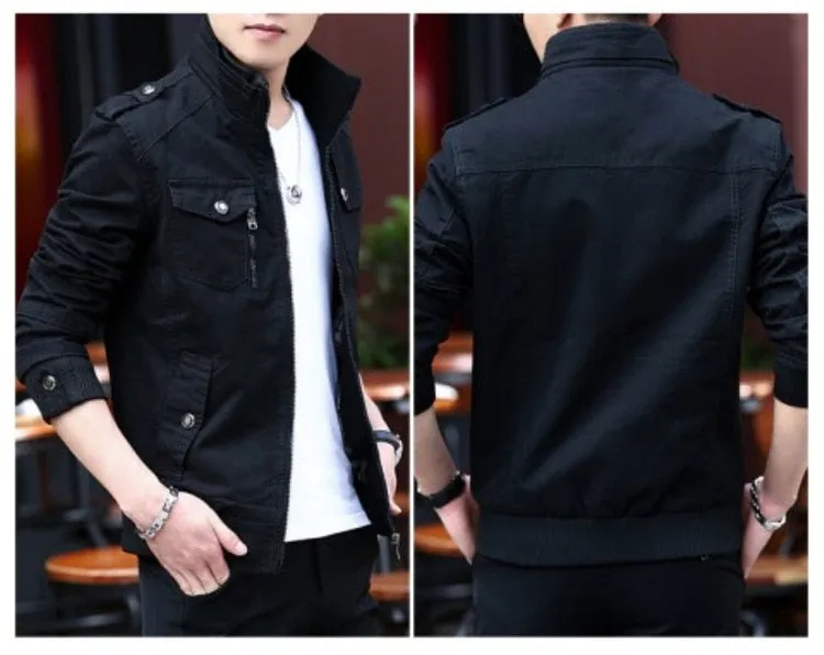 Stylish Men's Military Jacket with Stand Collar - Ideal for Casual or Streetwear Outfits