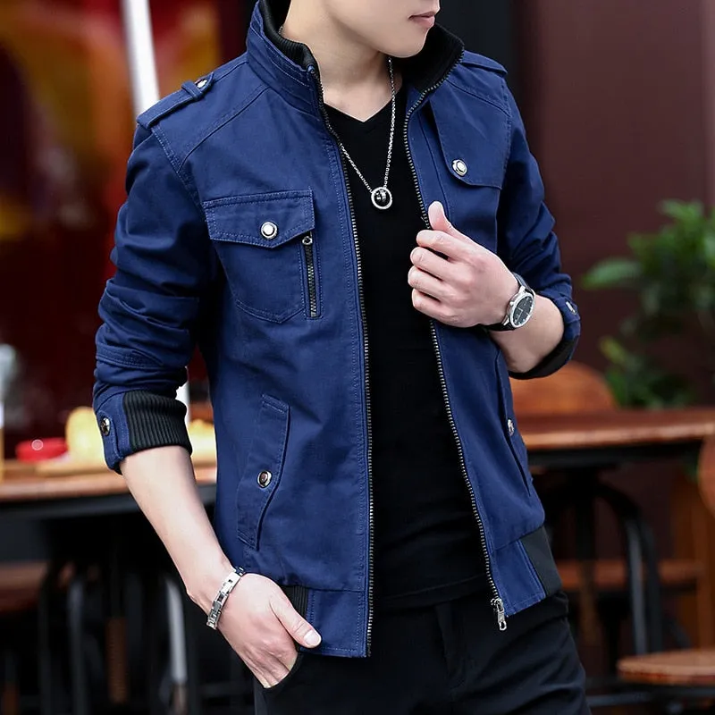 Stylish Men's Military Jacket with Stand Collar - Ideal for Casual or Streetwear Outfits