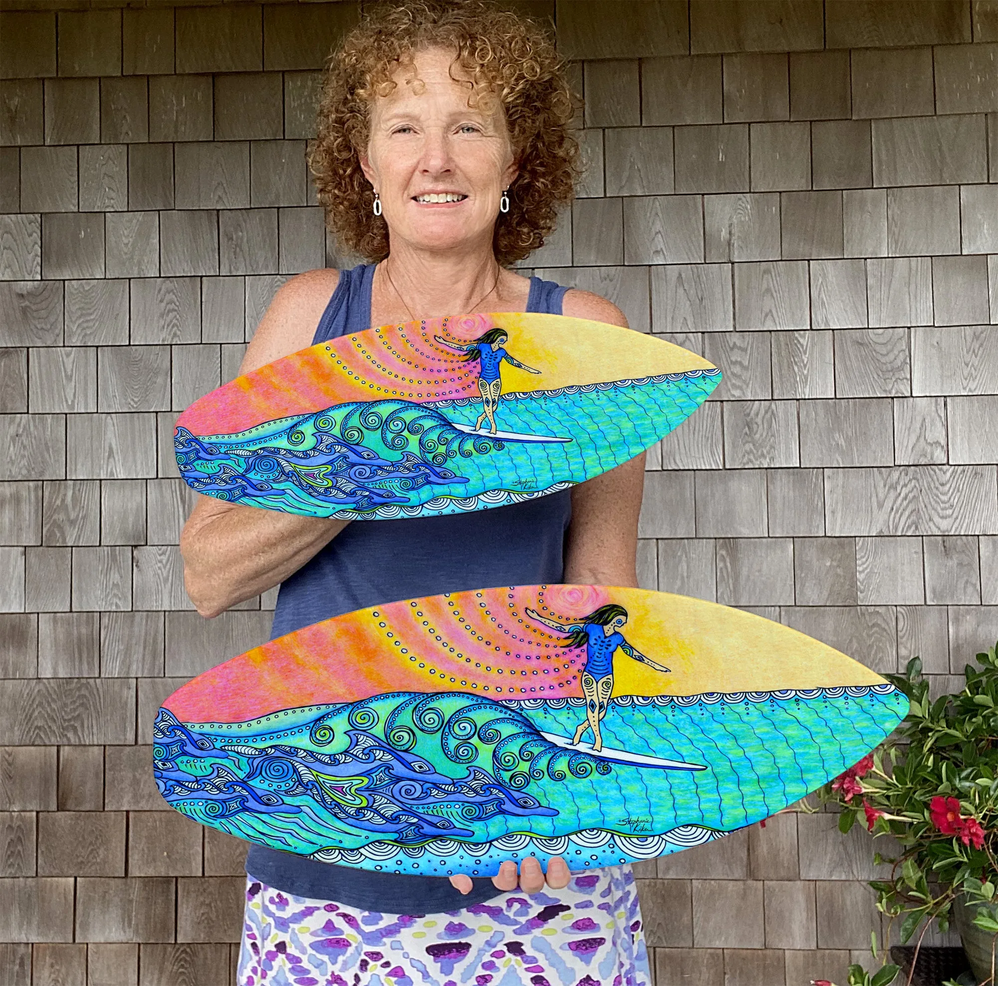 Surfing Woman Surfboard Wall Decor