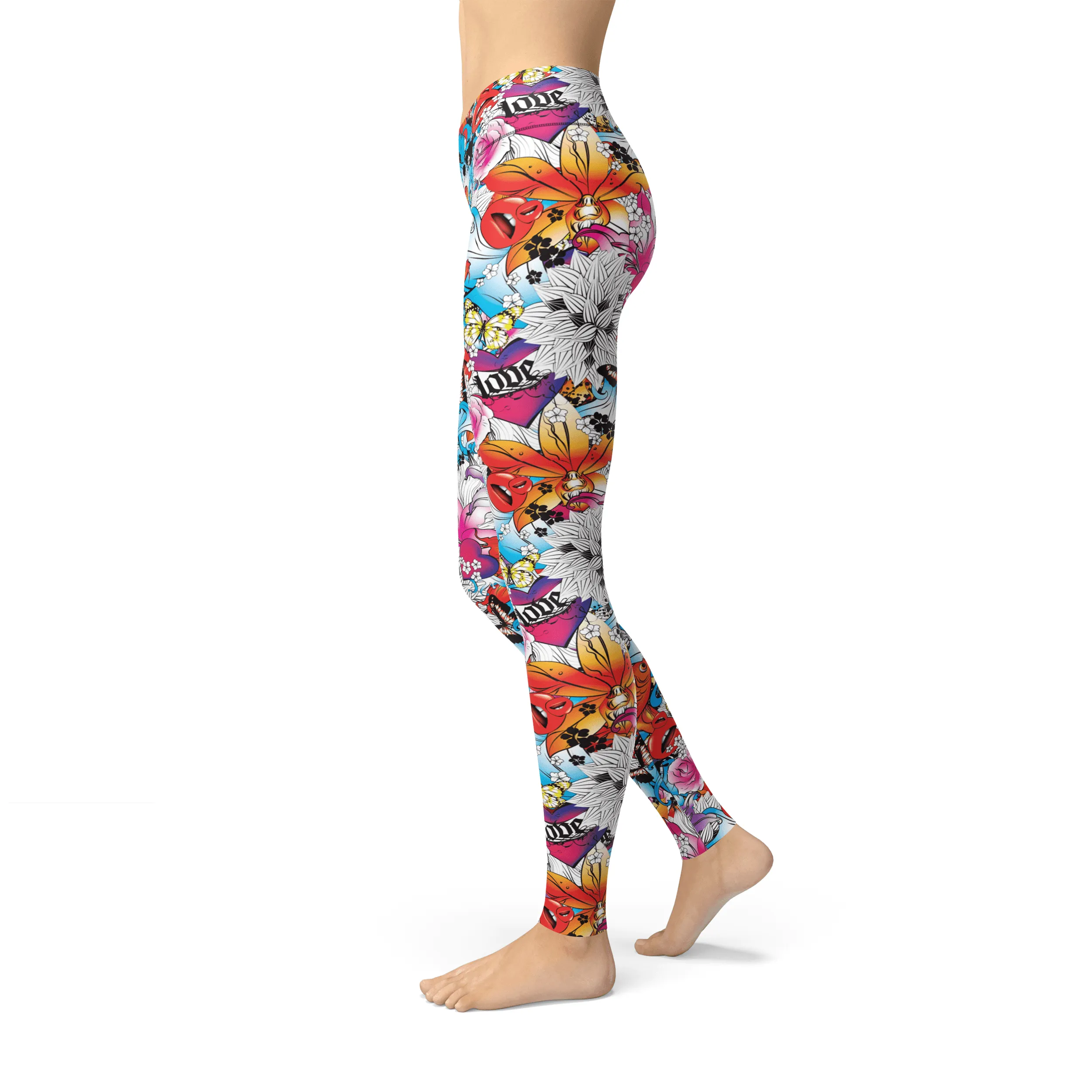 Tattoo Fish and Flowers Print Leggings