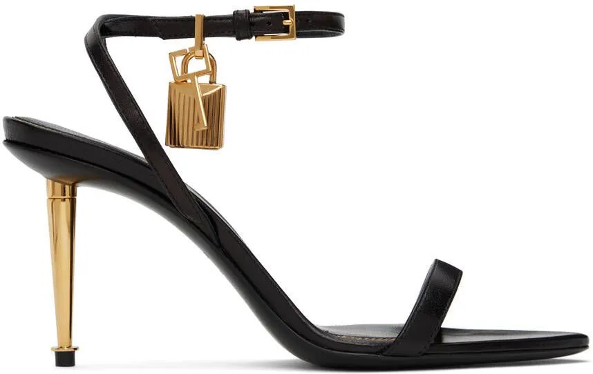 TOM FORD Black Padlock Pointy Naked Heeled Sandals