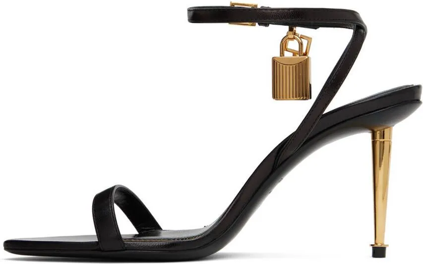 TOM FORD Black Padlock Pointy Naked Heeled Sandals