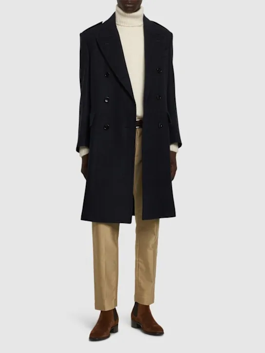 Tom Ford Herringbone Long Coat Officer Style