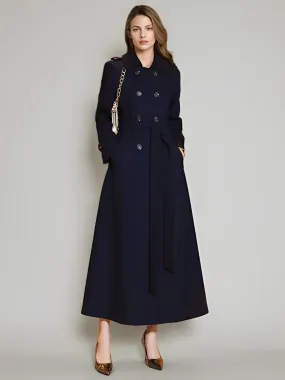 Trench Coat for Women with Turndown Collar, Buttons, and Full Length