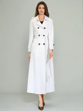 Trendy Women's Trench Coat with Belted Sash, Stylish Turndown Collar, Long Sleeves, and Full Length Coverage.