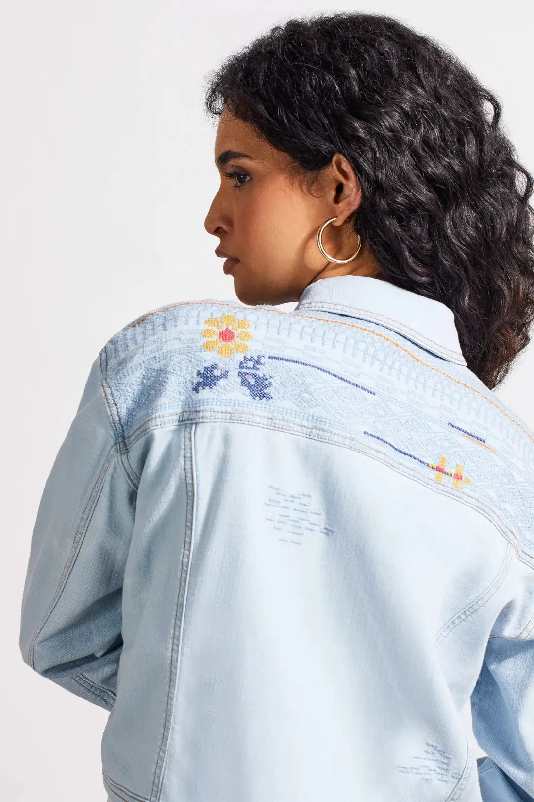 Tribal Embroidered Denim Jacket Women's