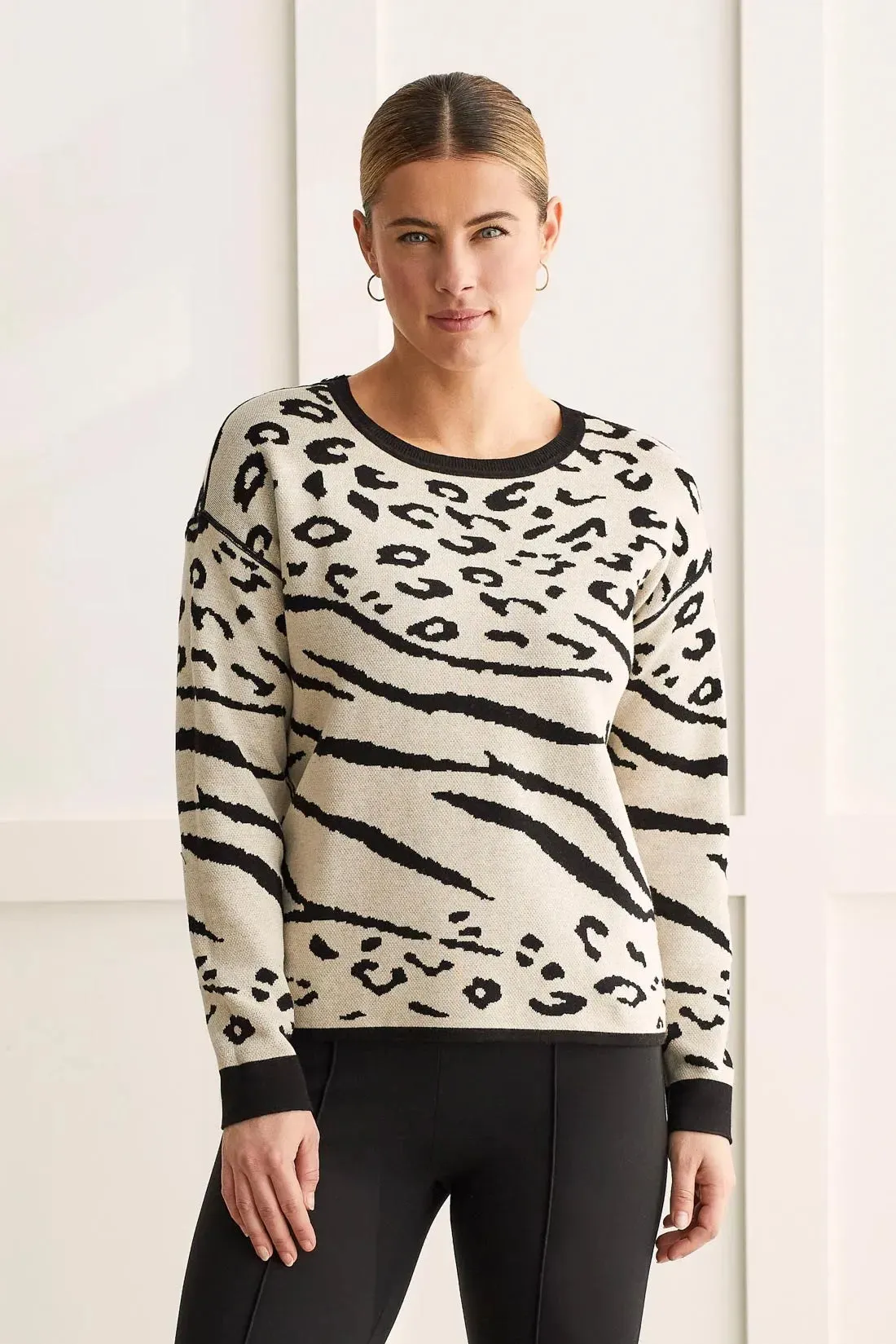 Tribal Women's Cotton Crew Neck Sweater - Reversible