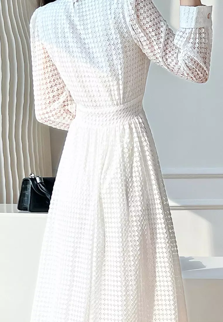 Twenty Eight Elegant Long Sleeve Solid Lace Dress SED882321BH335