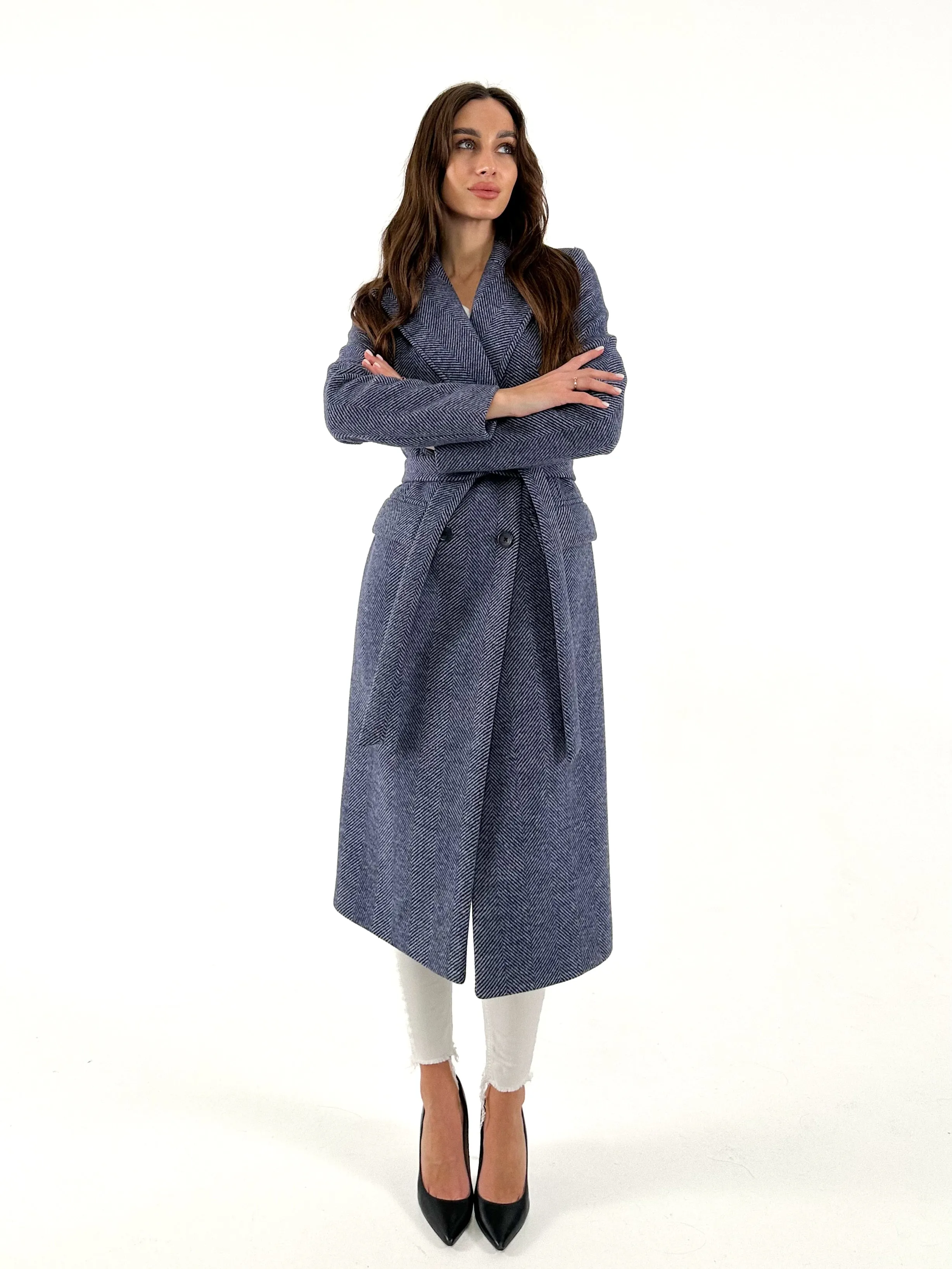 Twill Belted Wool Blend Coat