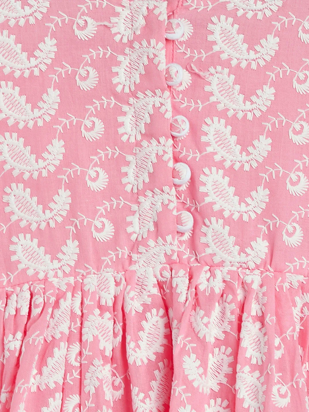 VASTRAMAY SISHU Pink and White Chikankari Kurta Leggings Girl Set