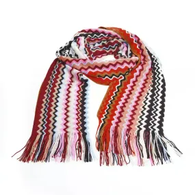 Vibrant Geometric Scarf with Fringe Pattern