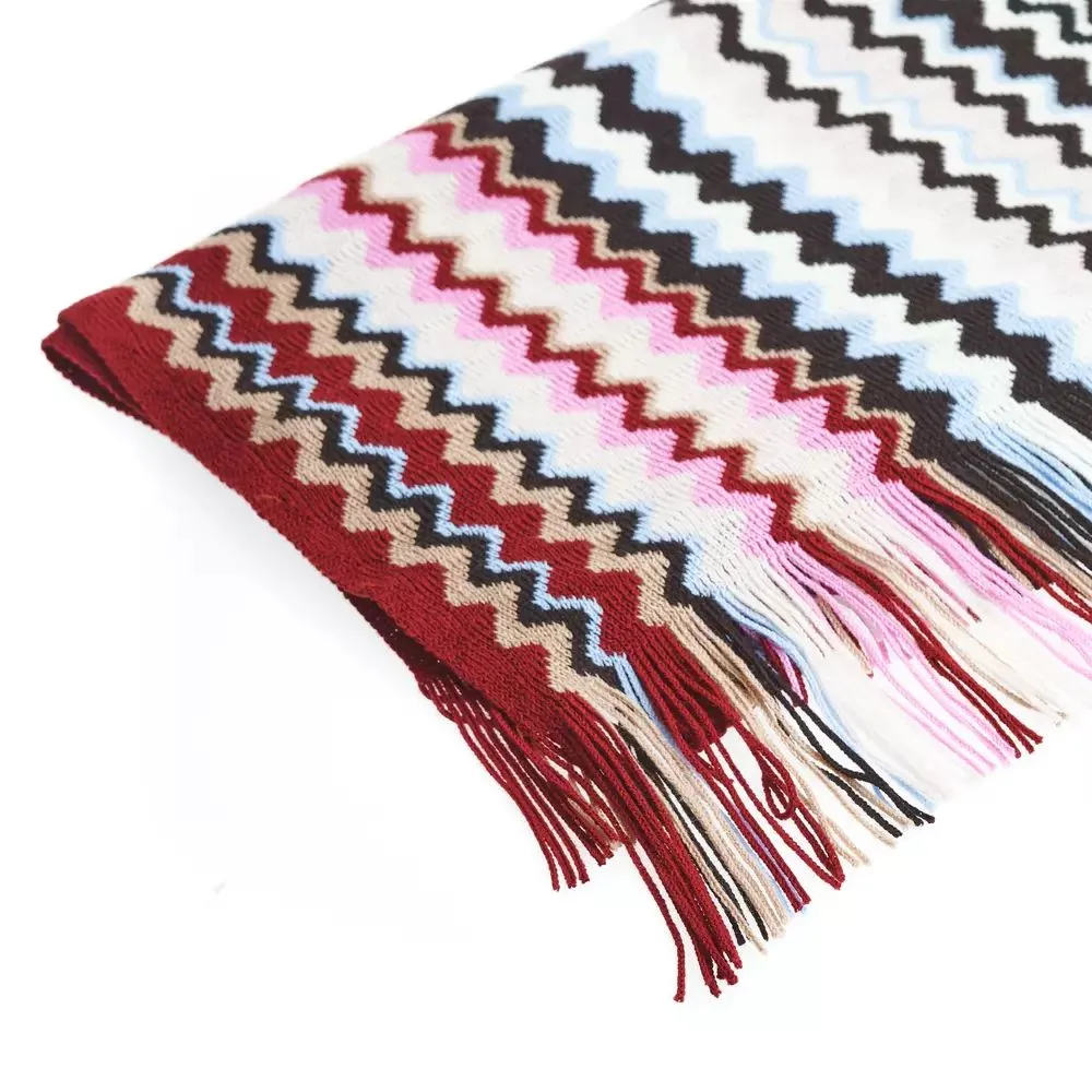 Vibrant Geometric Scarf with Fringe Pattern