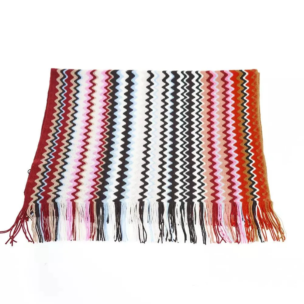 Vibrant Geometric Scarf with Fringe Pattern