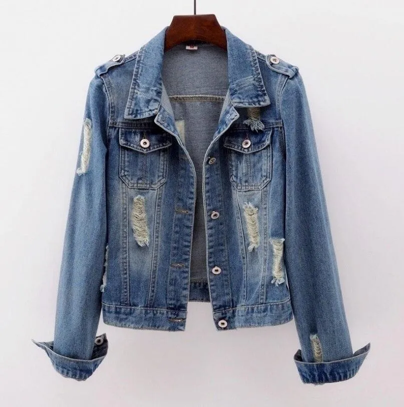 Vintage Boyfriend Denim Jacket Women Streetwear Outerwear Coat.