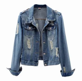 Vintage Boyfriend Denim Jacket Women Streetwear Outerwear Coat.