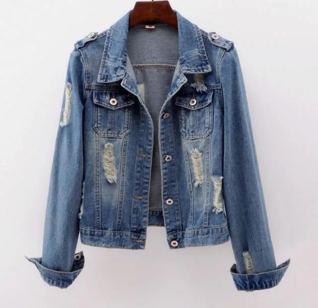 Vintage Boyfriend Denim Jacket Women Streetwear Outerwear Coat.