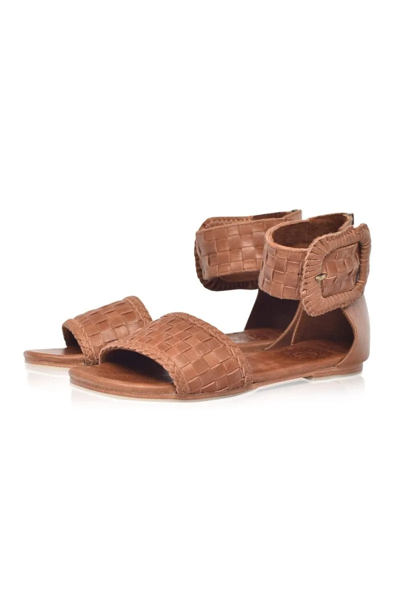 Vintage Camel Woven Leather Sandals from Madagascar