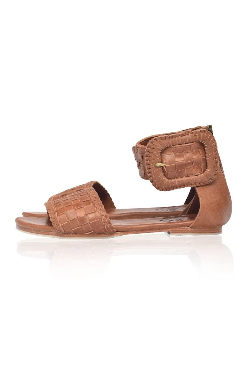 Vintage Camel Woven Leather Sandals from Madagascar